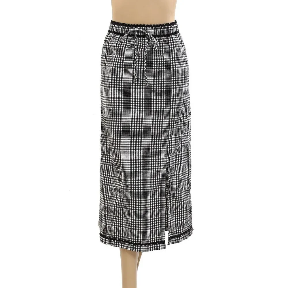 Free People Penelope Gingham Midi Skirt Column Style Mid Rise Cotton M 284712